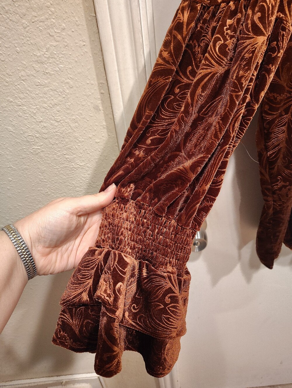 Cherybetty Brown Velvet Burnout Floral Blouse Shirt 3XL NWT Lantern Sleeve Boho - Picture 5 of 9